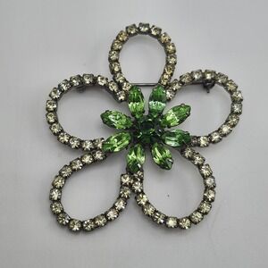Green Crystal Flower Brooch - Women's Jewelry